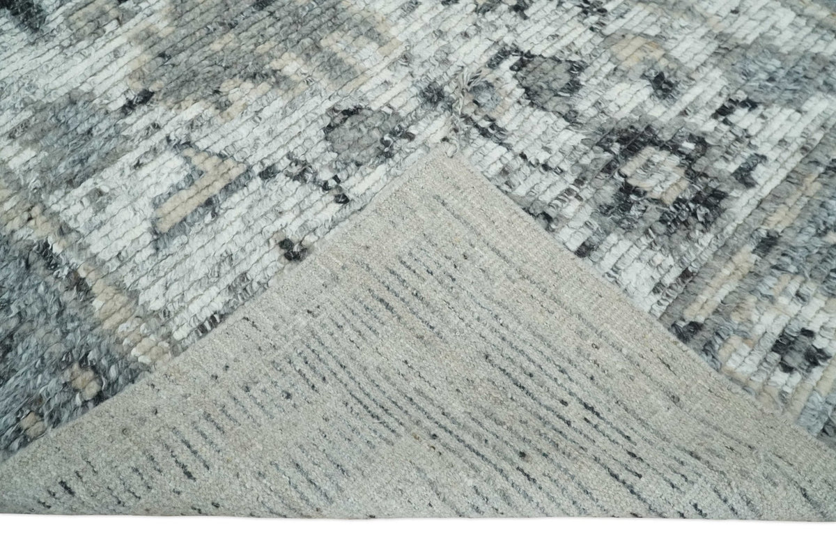 Hand Knotted Ivory, Silver and Beige Traditional Blended Wool Multi Size Rug.