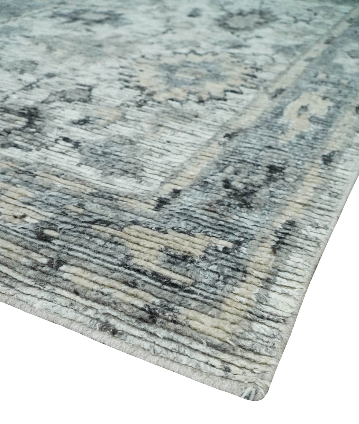 Hand Knotted Ivory, Silver and Beige Traditional Blended Wool Multi Size Rug.