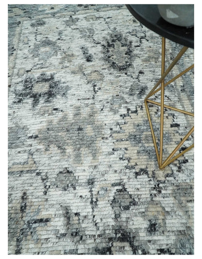 Hand Knotted Ivory, Silver and Beige Traditional Blended Wool Multi Size Rug.