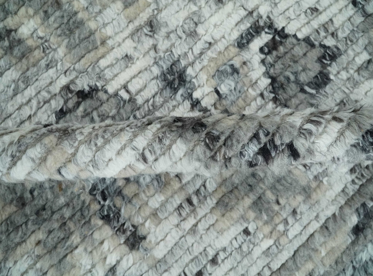 Hand Knotted Ivory, Silver and Beige Traditional Blended Wool Multi Size Rug.