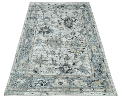 Hand Knotted Ivory, Silver and Beige Traditional Blended Wool Multi Size Rug.