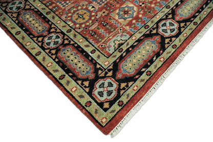 Hand Knotted Traditional Kazak Medallion Rust and Black Wool Area Rug.