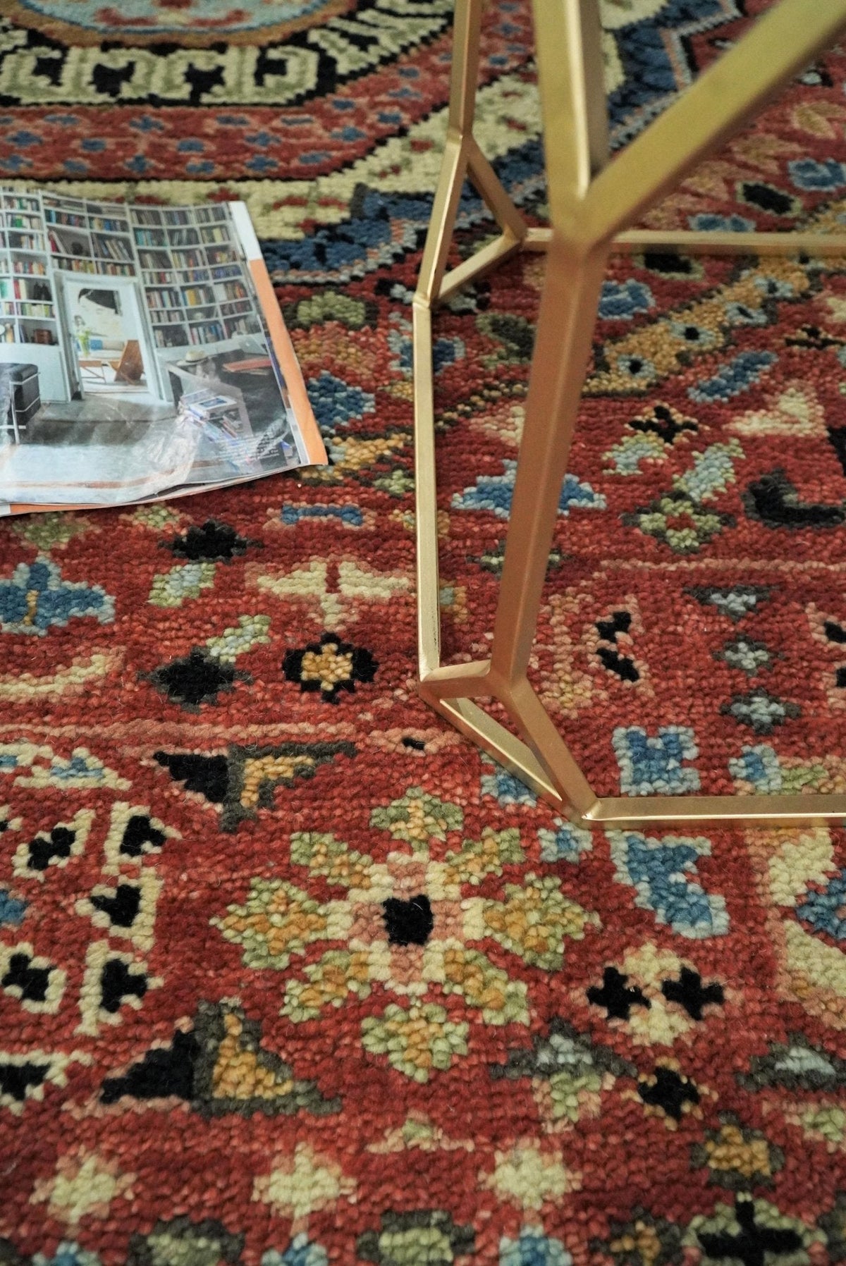 Hand Knotted Traditional Kazak Medallion Rust and Black Wool Area Rug.