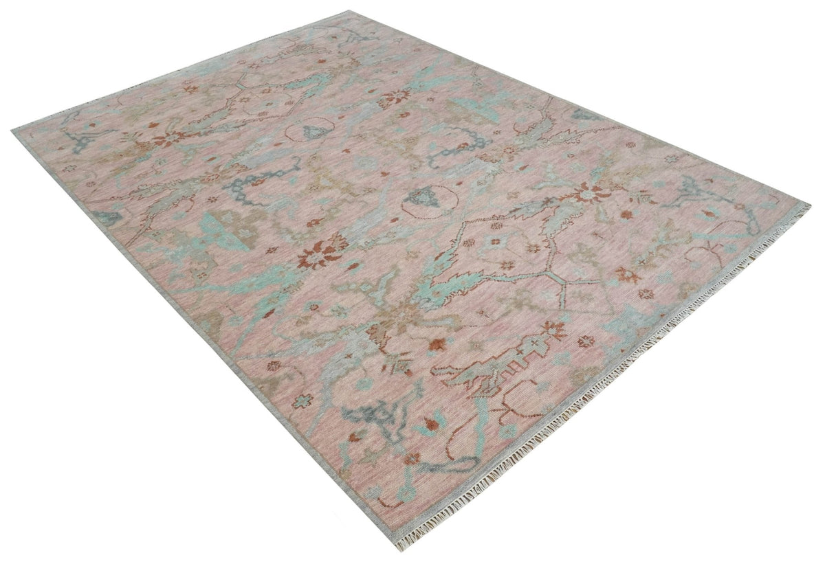 Hand Knotted Light Pink Oriental Oushak Multi Size Traditional Wool Area Rug, Living Room and Bedroom Rug.