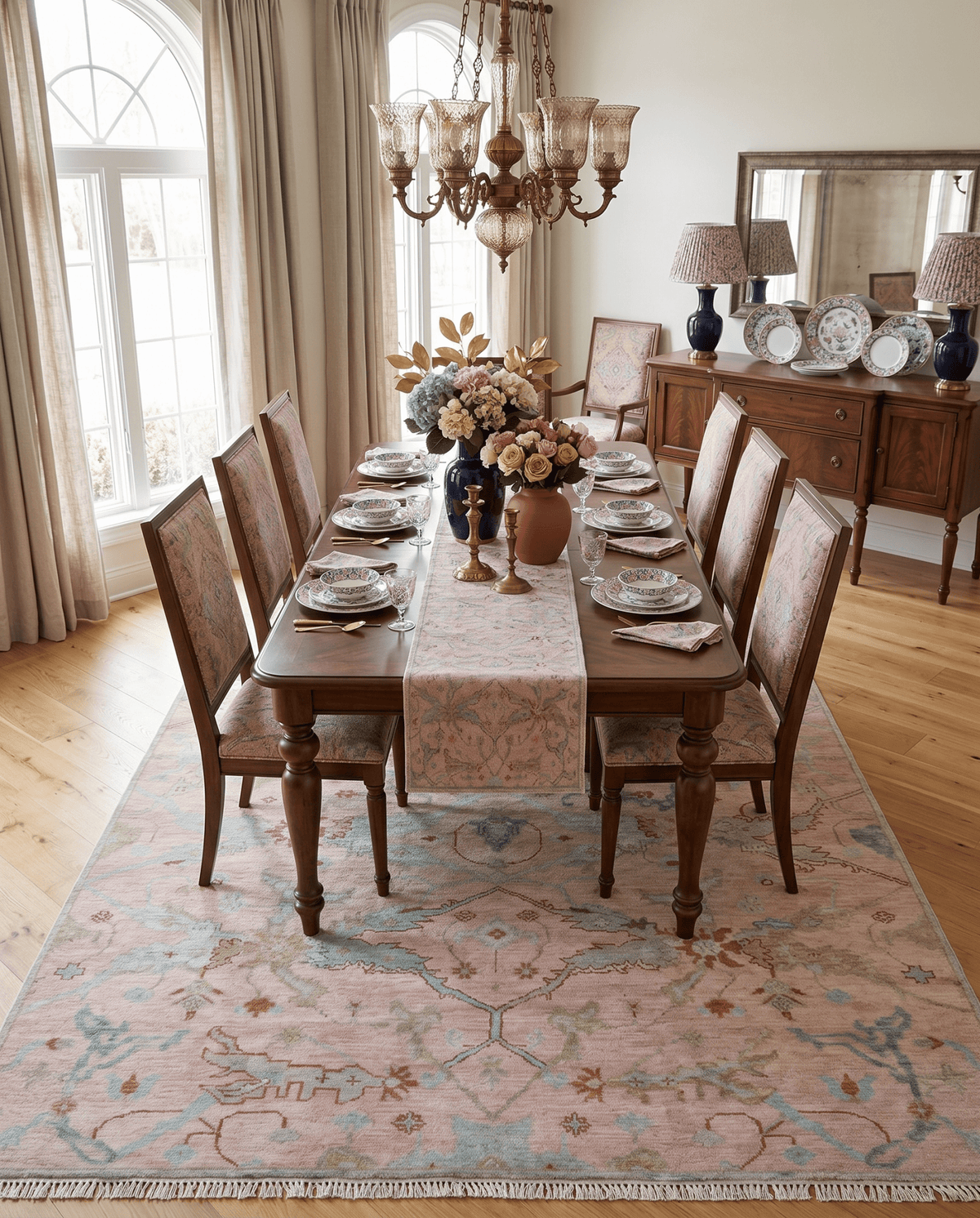 Hand Knotted Light Pink Oriental Oushak Multi Size Traditional Wool Area Rug, Living Room and Bedroom Rug.