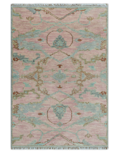 Hand Knotted Light Pink Oriental Oushak Multi Size Traditional Wool Area Rug, Living Room and Bedroom Rug.