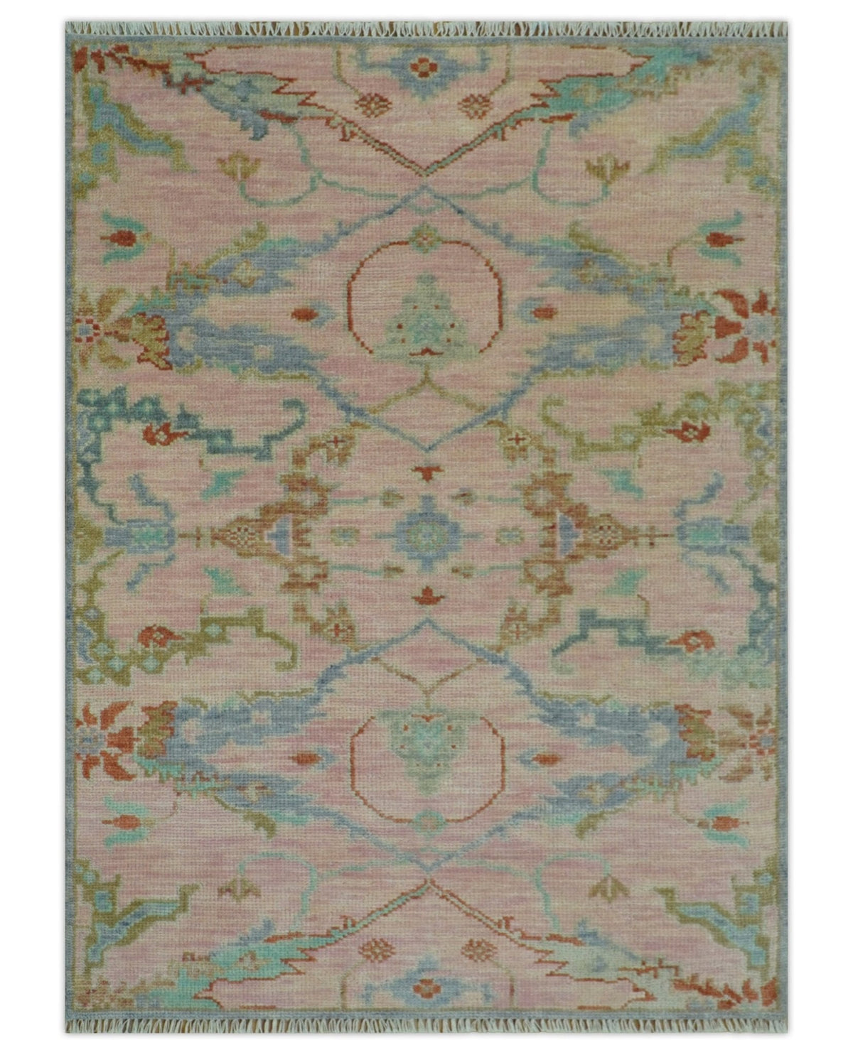 Hand Knotted Light Pink Oriental Oushak Multi Size Traditional Wool Area Rug, Living Room and Bedroom Rug.