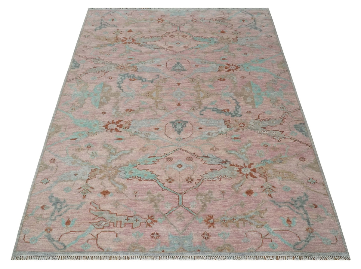 Hand Knotted Light Pink Oriental Oushak Multi Size Traditional Wool Area Rug, Living Room and Bedroom Rug.