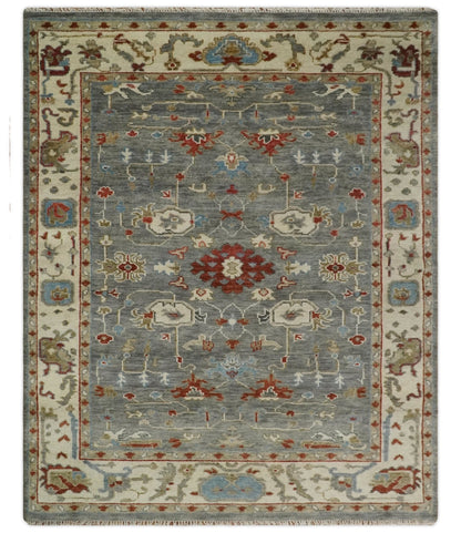 Hand Knotted Gray, Red and Beige Traditional Vintage Style Custom Made Wool Area Rug.