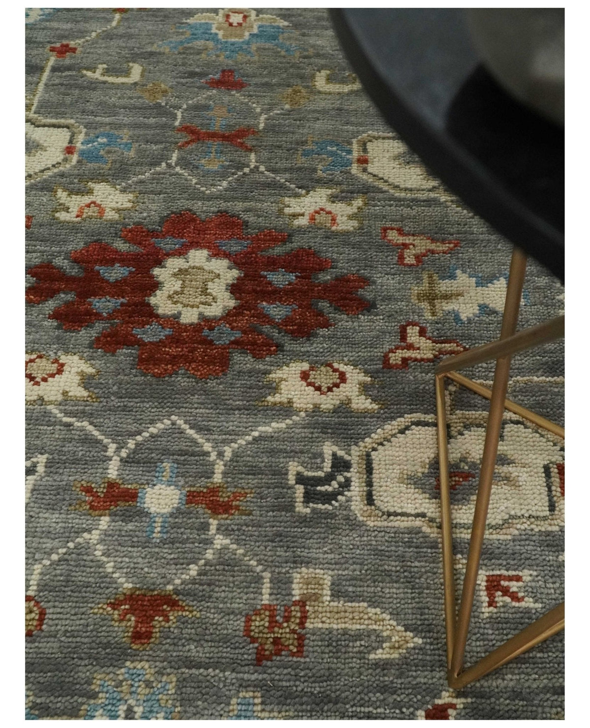 Hand Knotted Gray, Red and Beige Traditional Vintage Style Custom Made Wool Area Rug.