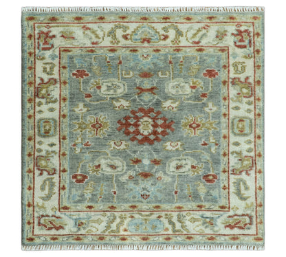 Hand Knotted Gray, Red and Beige Traditional Vintage Style Custom Made Wool Area Rug.