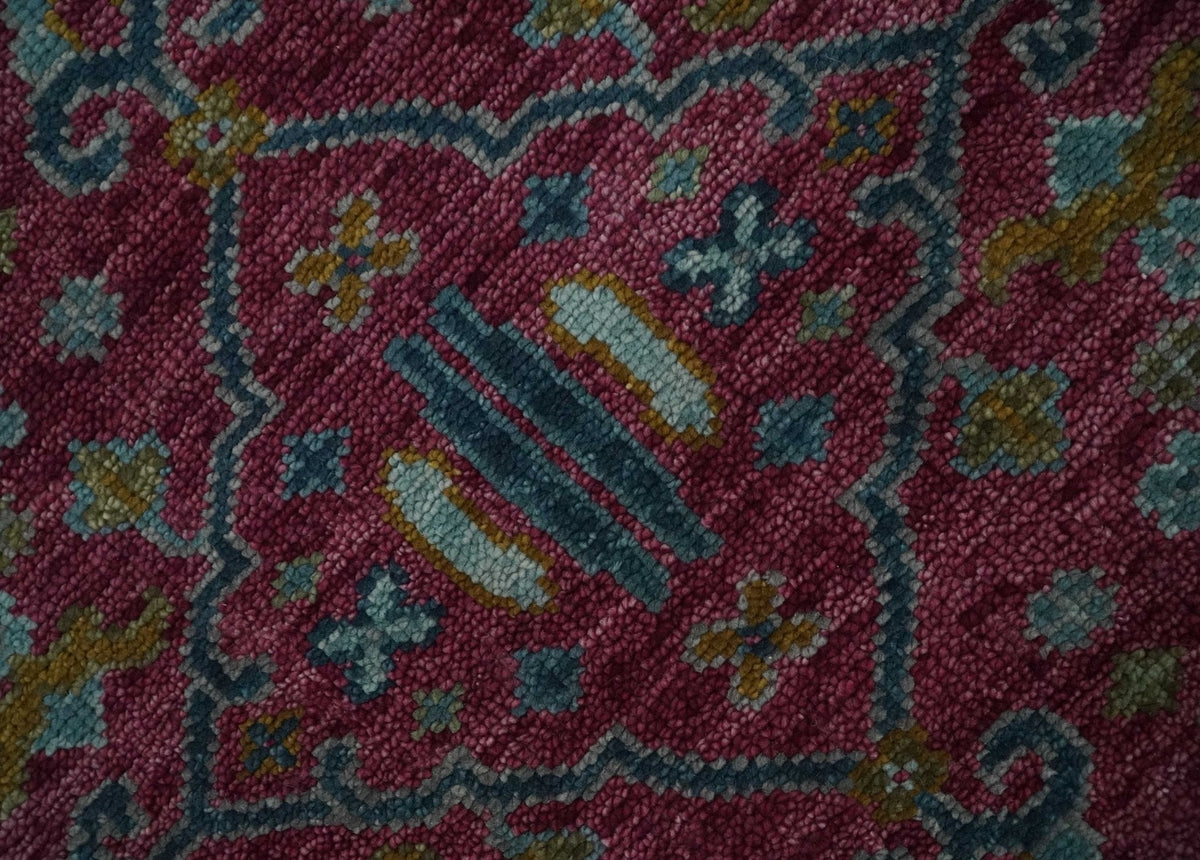 Hand Knotted Maroon and Gold Traditional Antique Style Wool Area Rug.