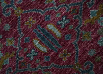 Hand Knotted Maroon and Gold Traditional Antique Style Wool Area Rug.