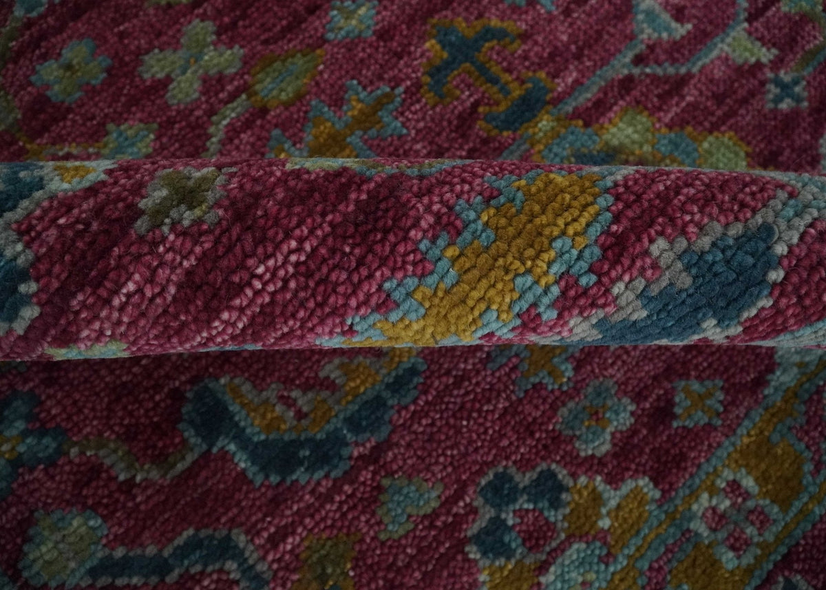 Hand Knotted Maroon and Gold Traditional Antique Style Wool Area Rug.
