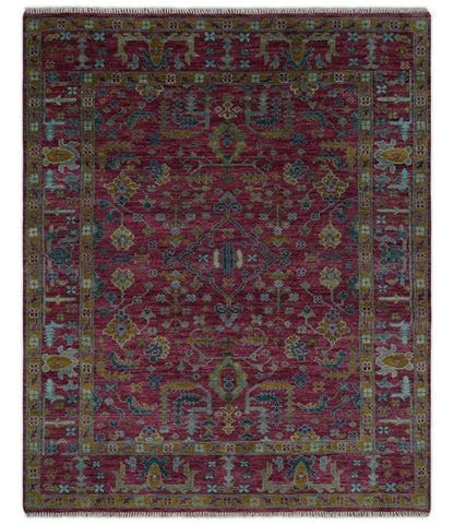 Hand Knotted Maroon and Gold Traditional Antique Style Wool Area Rug.