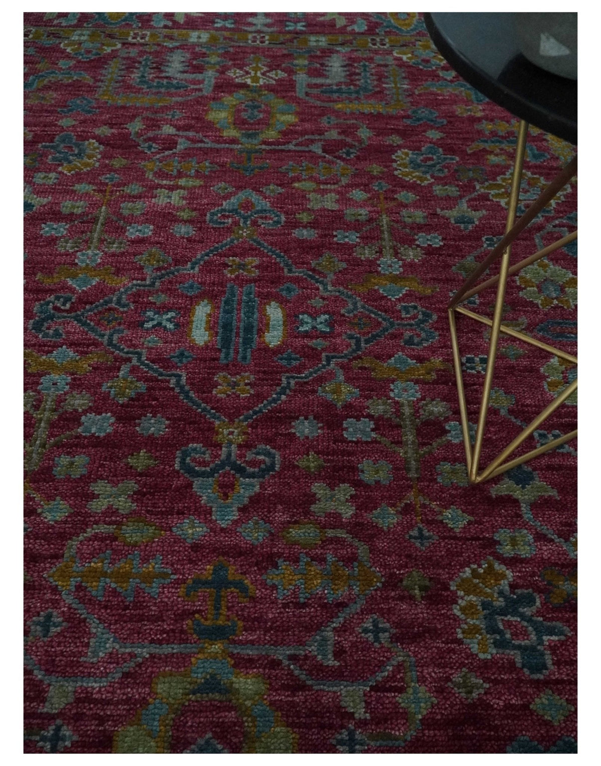 Hand Knotted Maroon and Gold Traditional Antique Style Wool Area Rug.