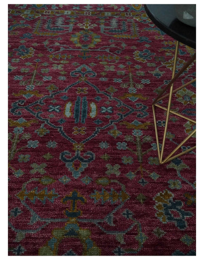 Hand Knotted Maroon and Gold Traditional Antique Style Wool Area Rug.