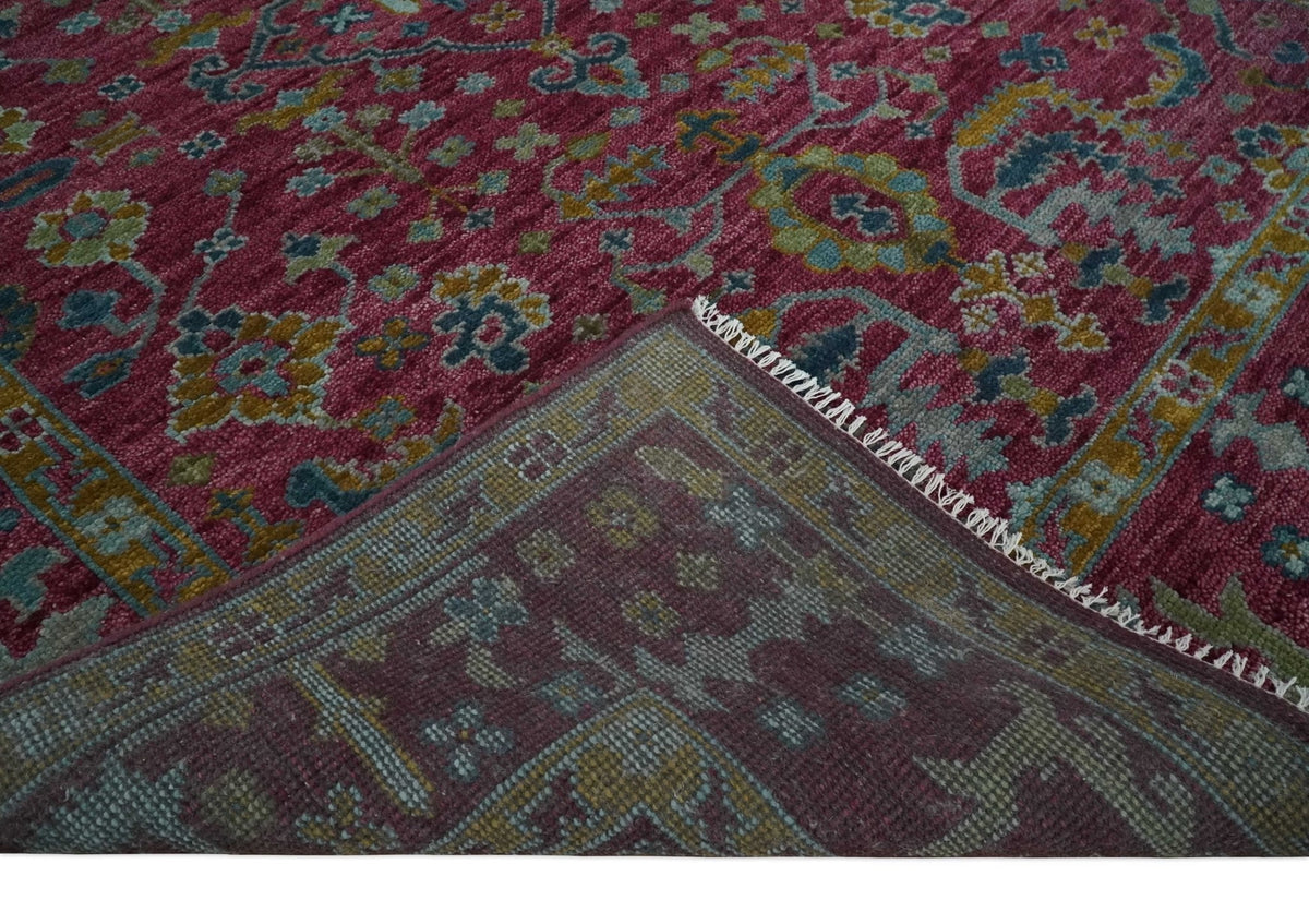 Hand Knotted Maroon and Gold Traditional Antique Style Wool Area Rug.