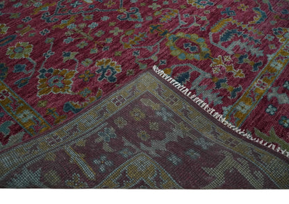 Hand Knotted Maroon and Gold Traditional Antique Style Wool Area Rug.