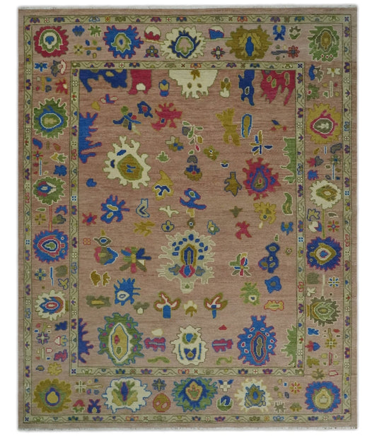 Hand Knotted Multi Size Antique Style Peach and Beige Traditional colorful Oushak Wool Rug.