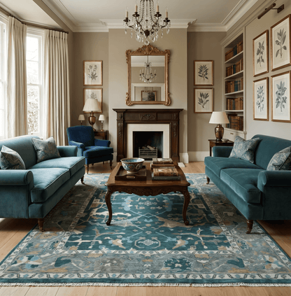 Hand Knotted Oriental Oushak Green and Gray Multi Size Wool Area Rug.