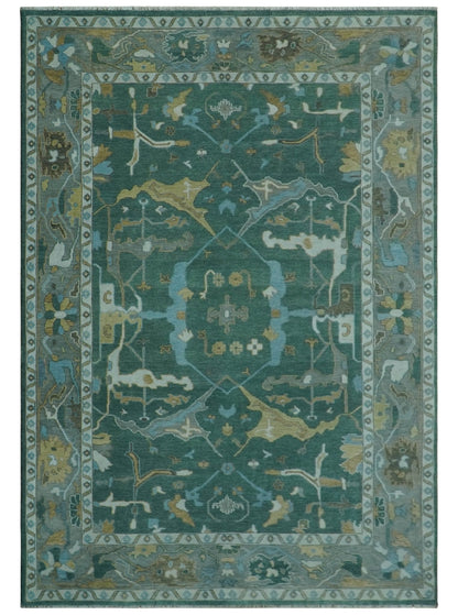Hand Knotted Oriental Oushak Green and Gray Multi Size Wool Area Rug.