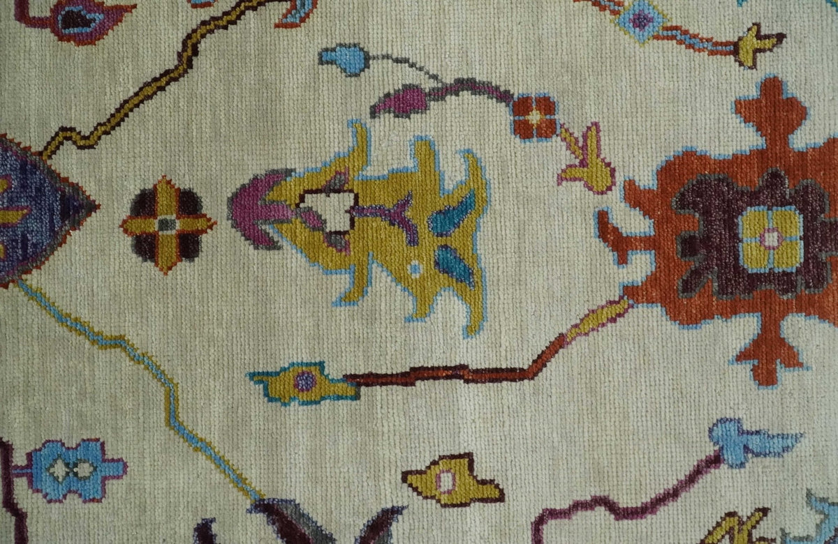 Hand Knotted Ivory and Gray Traditional Oushak Multi Size Wool Area Rug.