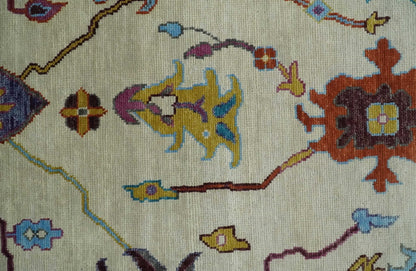 Hand Knotted Ivory and Gray Traditional Oushak Multi Size Wool Area Rug.