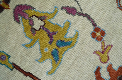 Hand Knotted Ivory and Gray Traditional Oushak Multi Size Wool Area Rug.