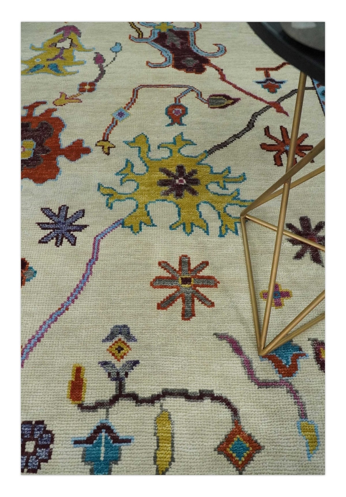 Hand Knotted Ivory and Gray Traditional Oushak Multi Size Wool Area Rug.