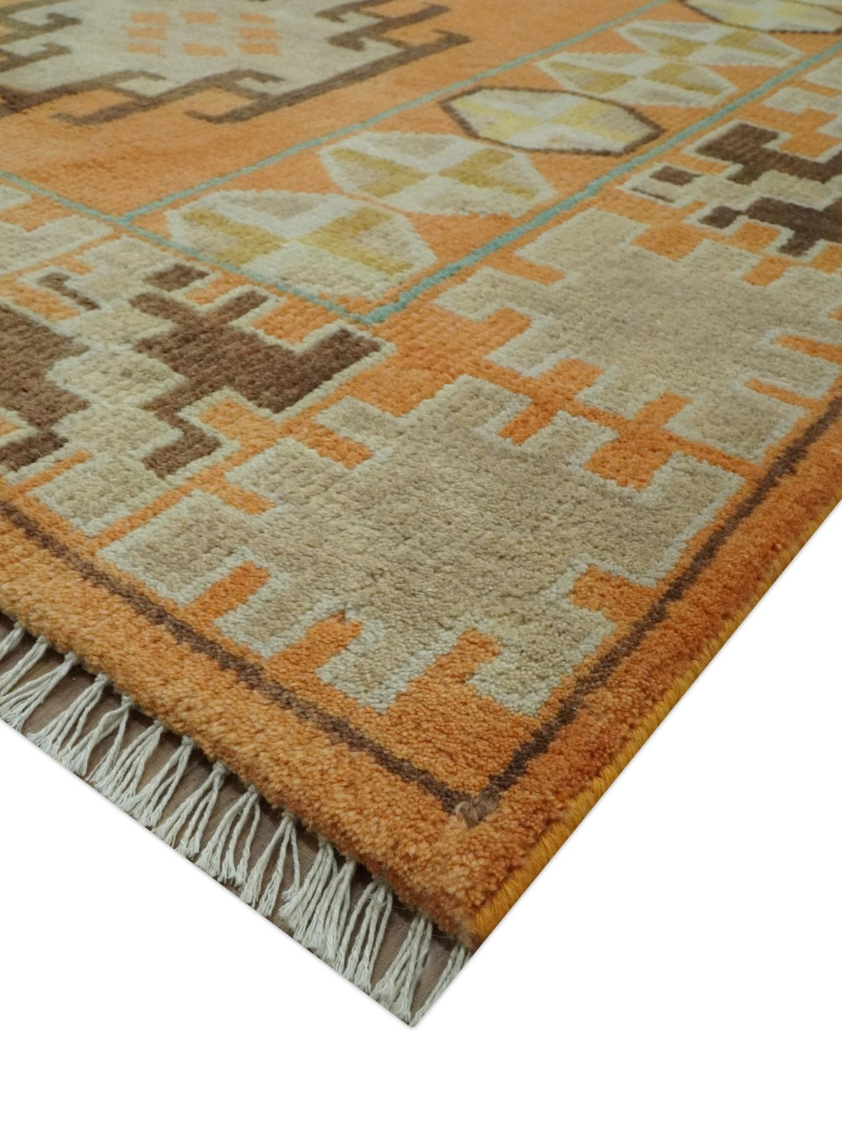 Hand Knotted Peach and Beige Traditional Southwestern Multi Size wool area rug.