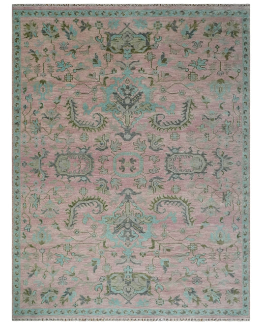 Hand Knotted Pink and Aqua Oriental Oushak Multi Size Traditional Wool Area Rug, Living Room and Bedroom Rug.