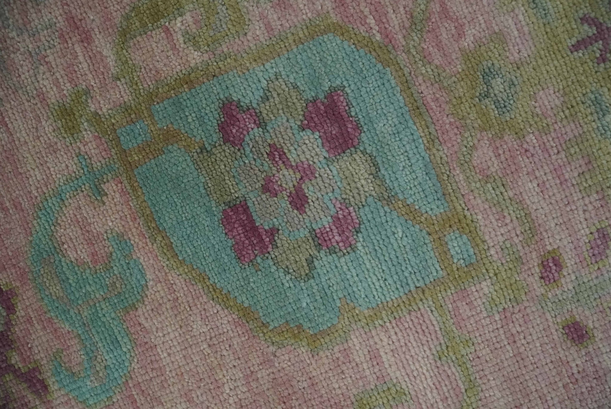 Hand Knotted Pink, Aqua and Purple Vibrant colorful Multi Size Oushak Wool Area Rug.