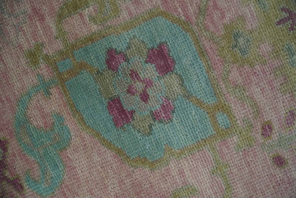 Hand Knotted Pink, Aqua and Purple Vibrant colorful Multi Size Oushak Wool Area Rug.