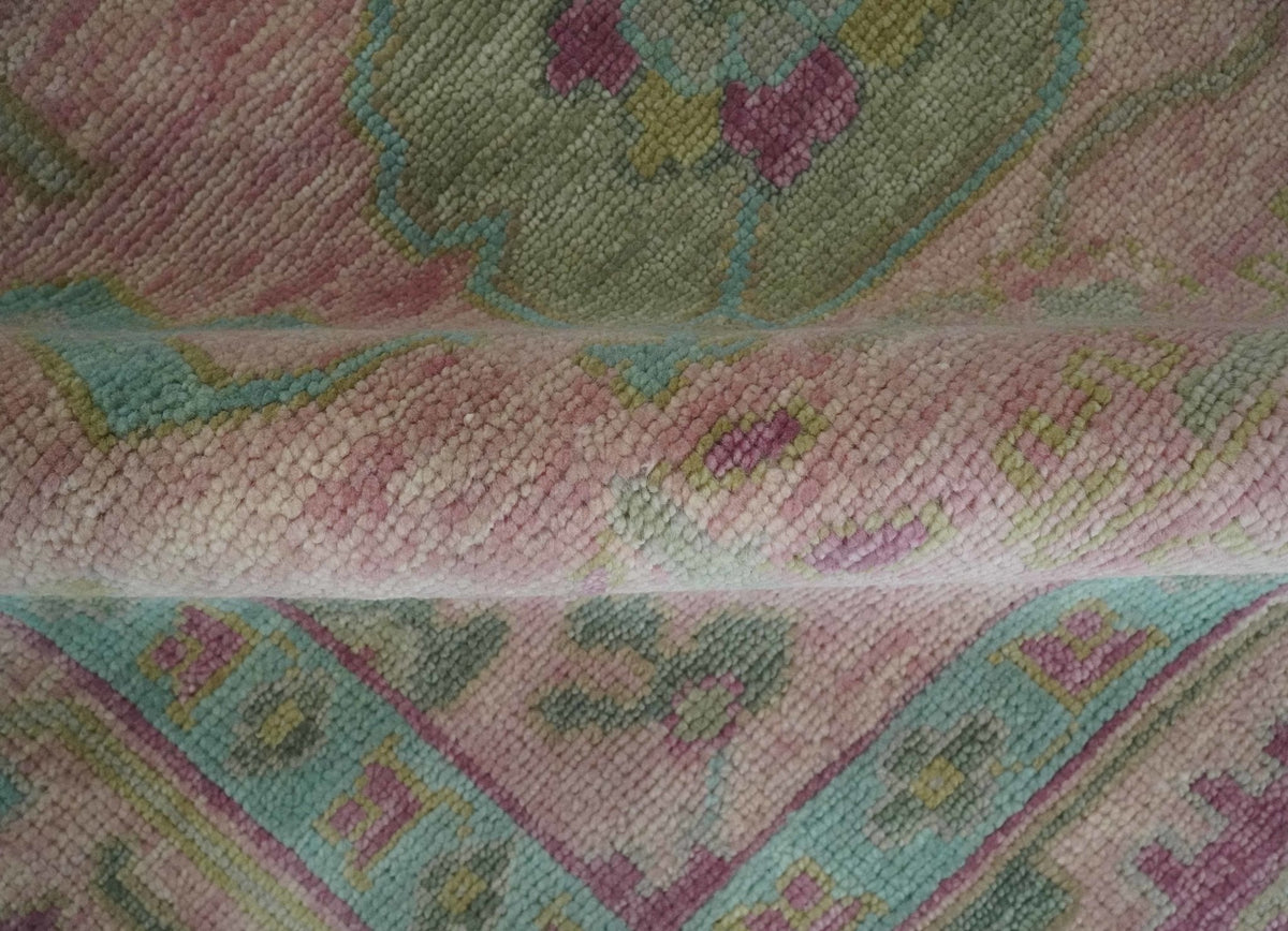 Hand Knotted Pink, Aqua and Purple Vibrant colorful Multi Size Oushak Wool Area Rug.