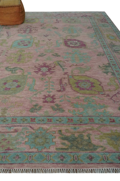 Hand Knotted Pink, Aqua and Purple Vibrant colorful Multi Size Oushak Wool Area Rug.