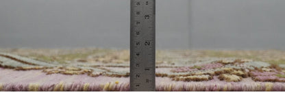 Hand Knotted Pink, Green and Beige Floral Traditional Antique Style Wool Area Rug.