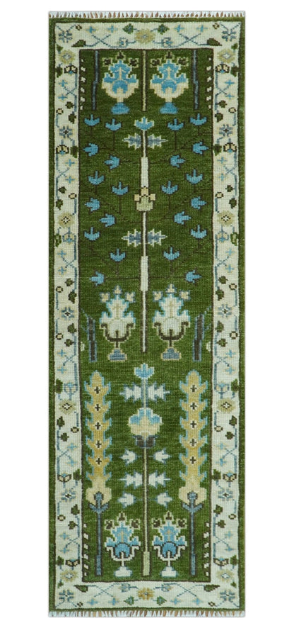 Hand Knotted Royal Green and Ivory Traditional Turkish Style Tree Of Life Multi Size Wool Area Rug.
