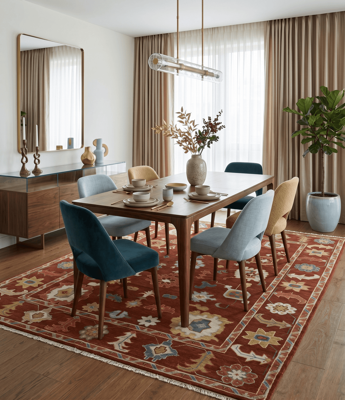 Hand Knotted Rust and Beige Traditional Oushak Wool Area Rug.