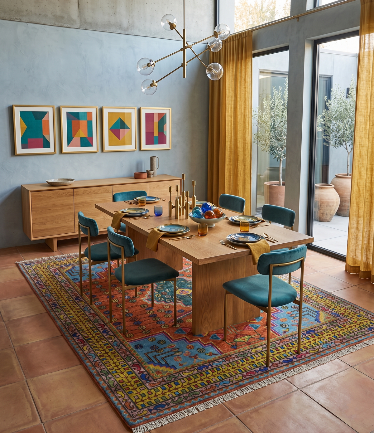 Hand Knotted Rust and Blue Traditional Floral Multi Size Wool Area Rug.