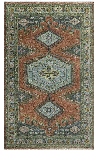Custom Made Hand Knotted Red, Blue and Olive Traditional Antique Style Wool Rug.