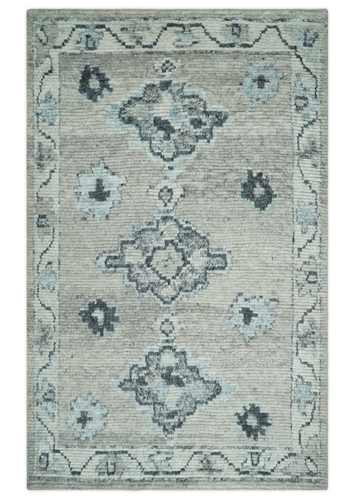 Hand Knotted Charcoal And Beige Traditional with Blended Custom Made Wool Rug.