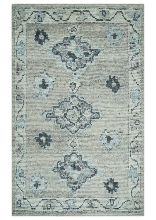 Hand Knotted Charcoal And Beige Traditional with Blended Custom Made Wool Rug.