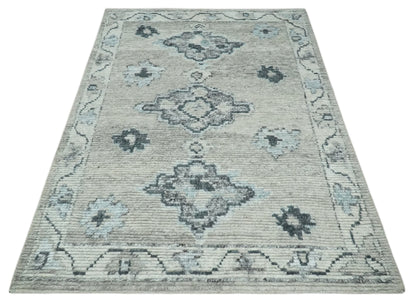 Hand Knotted Charcoal And Beige Traditional with Blended Custom Made Wool Rug.