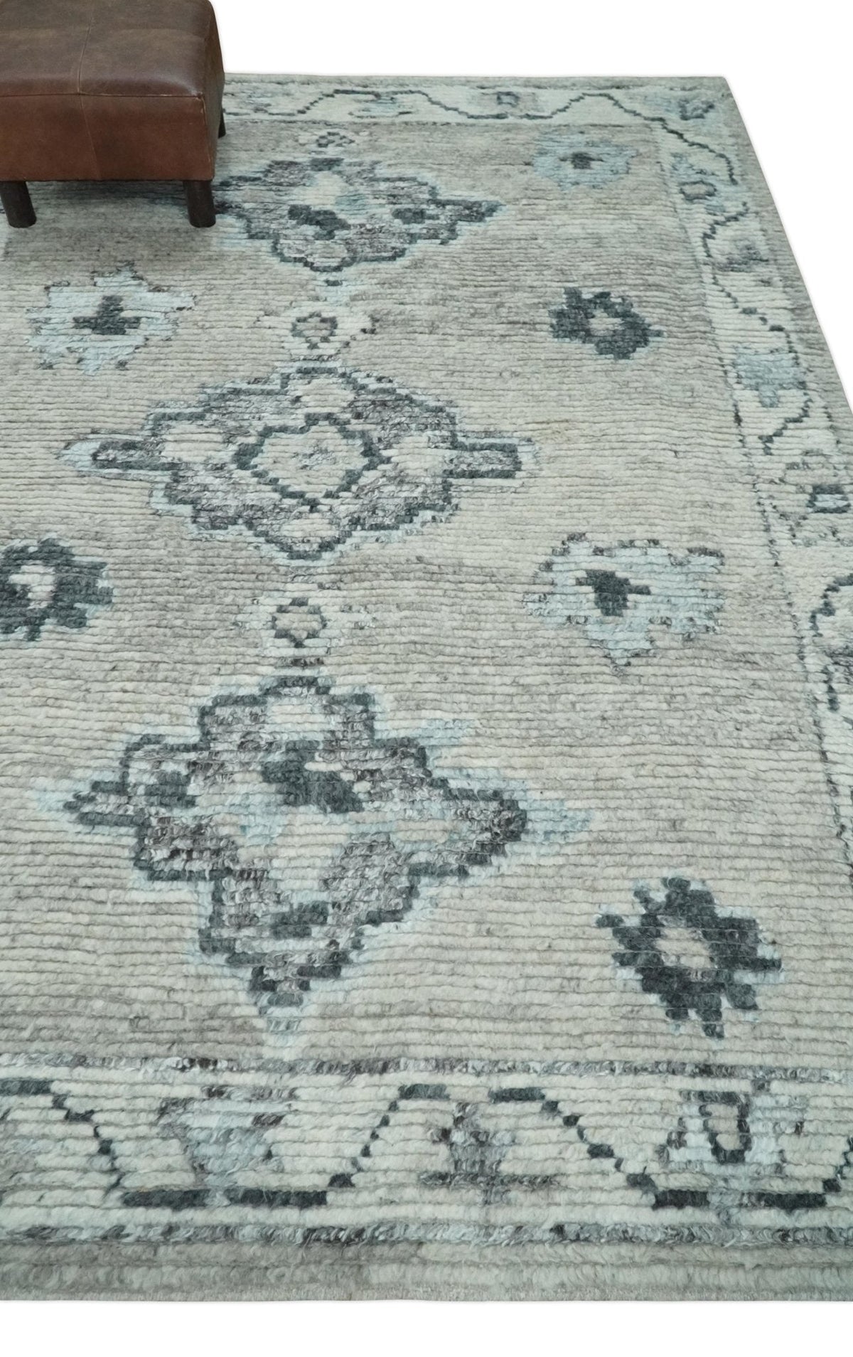 Hand Knotted Charcoal And Beige Traditional with Blended Custom Made Wool Rug.
