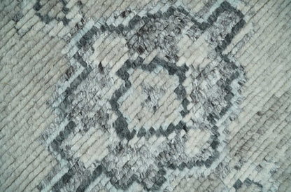 Hand Knotted Charcoal And Beige Traditional with Blended Custom Made Wool Rug.