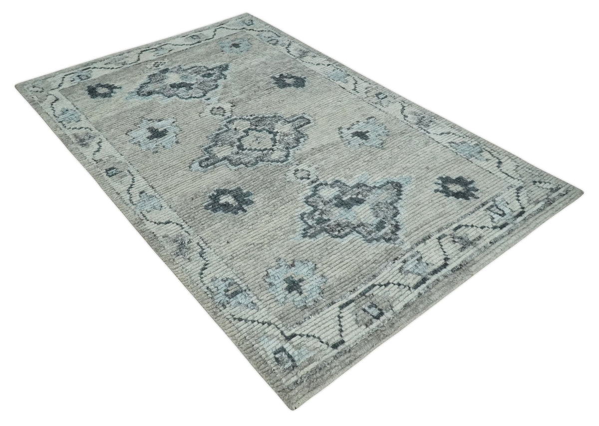 Hand Knotted Charcoal And Beige Traditional with Blended Custom Made Wool Rug.