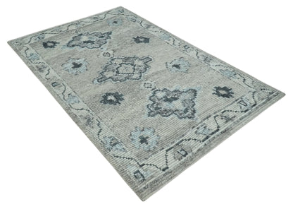 Hand Knotted Charcoal And Beige Traditional with Blended Custom Made Wool Rug.