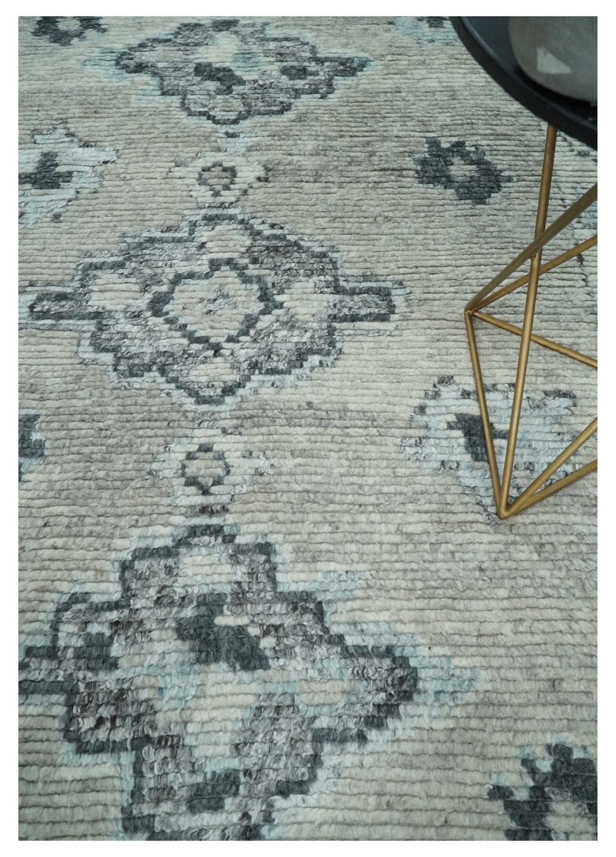 Hand Knotted Charcoal And Beige Traditional with Blended Custom Made Wool Rug.