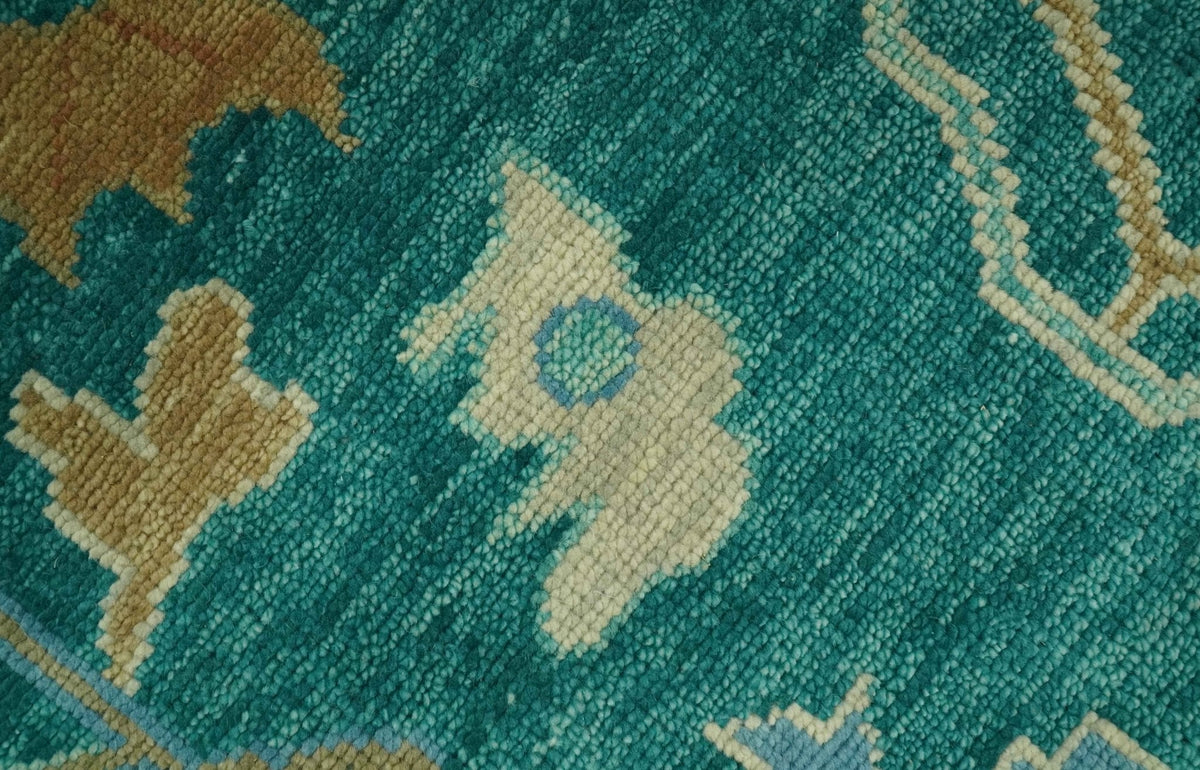 Hand Knotted Teal Traditional Oushak Multi size wool area rug.